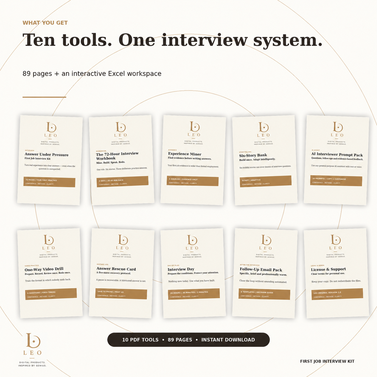 Ten PDF interview preparation tools and interactive Excel workspace