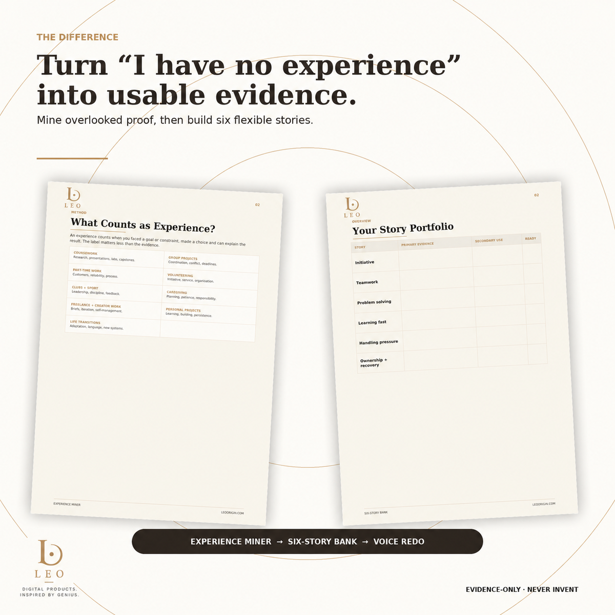Experience Miner and Six-Story Bank worksheets for new graduates