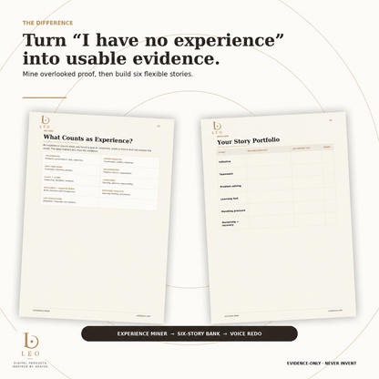 Experience Miner and Six-Story Bank worksheets for new graduates