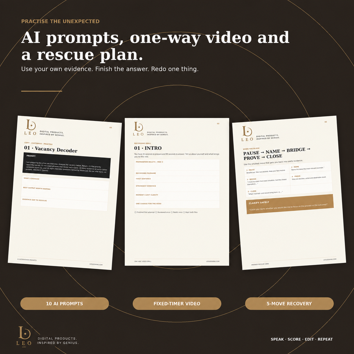 AI interview prompts one-way video drill and answer recovery card
